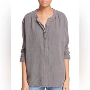 Current Elliott long sleeve cotton gauzed Henley top blouse Taupe Sz‎ 0 Raw hem